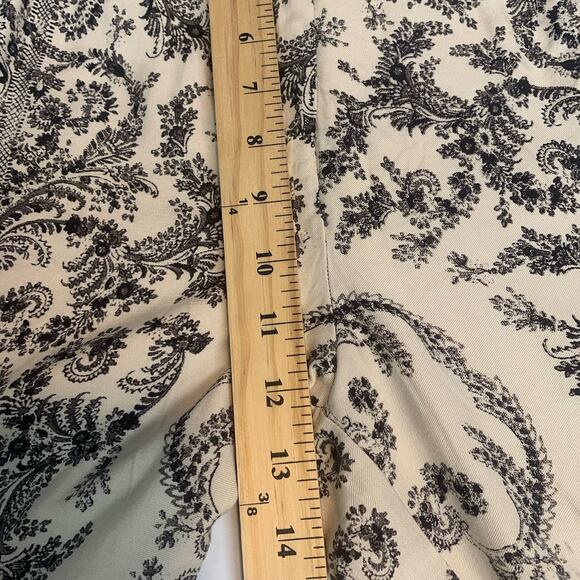 H&M Pants Womens 4 Wide-Leg Crop Boho Chic Baroque Print Black Cream Flowy - Picture 10 of 11